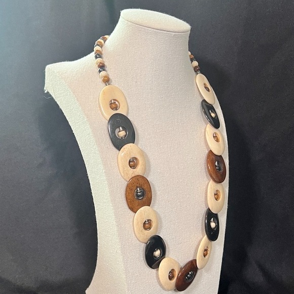 Tribal Jewelry - Vintage Bovine Bone & Horn Necklace 23" Chunky Tribal Style Beads Neutral Earthy